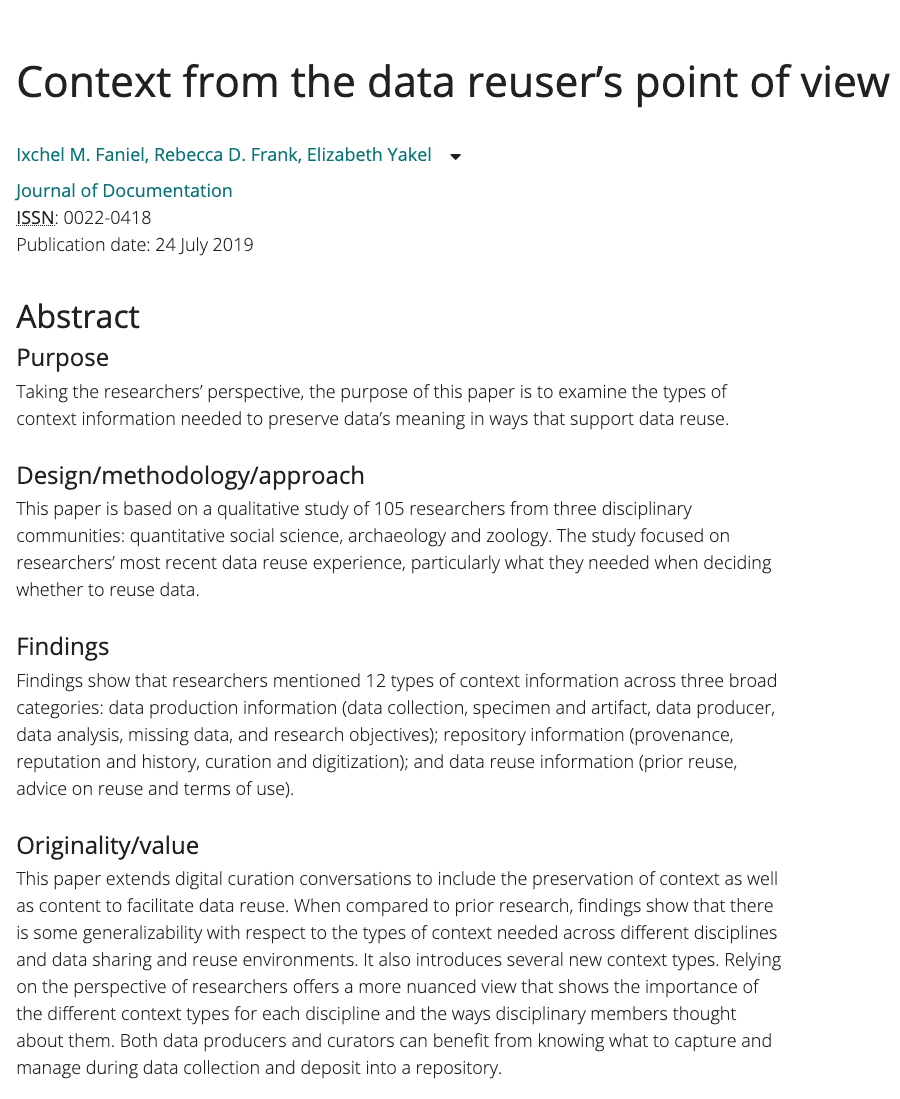 Context from the Data Reuser’s Point of View